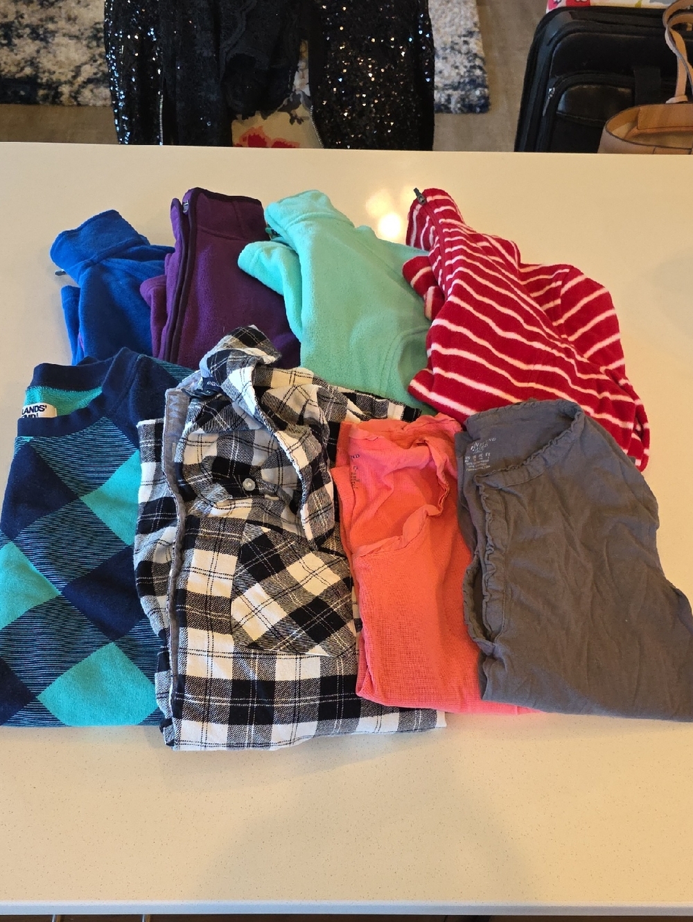 Lands End Women's Long Sleeve Mixed Tops. Blue, Purple, Teal, Red, Black & White